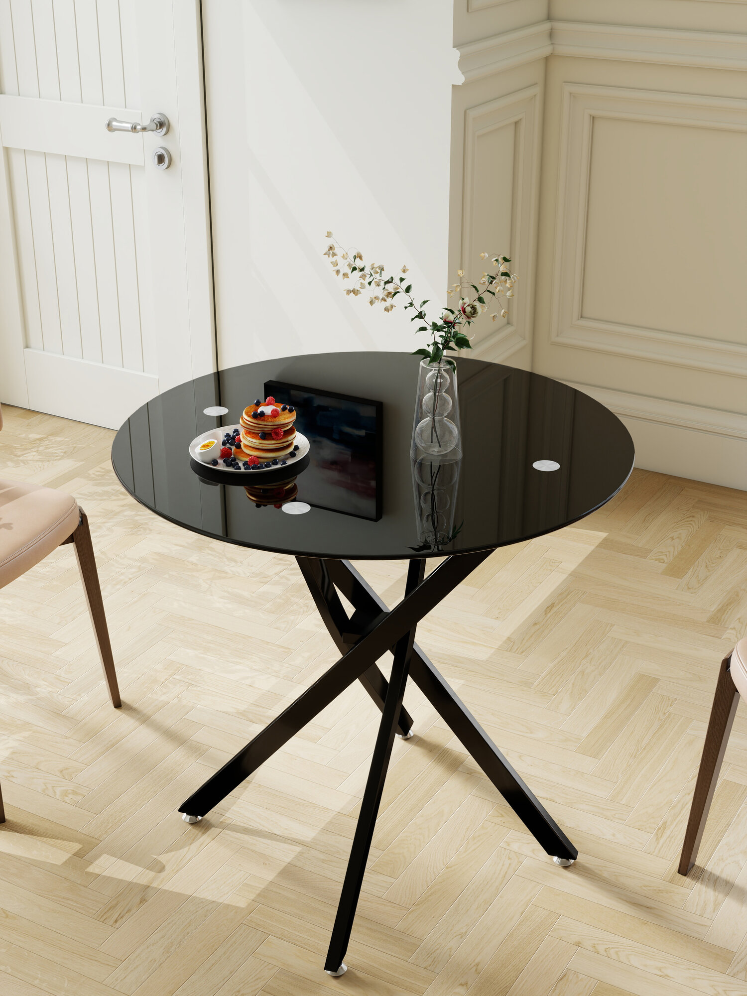 Стол обеденный YDT800-DB 80х80х75см закаленное стекло / металл