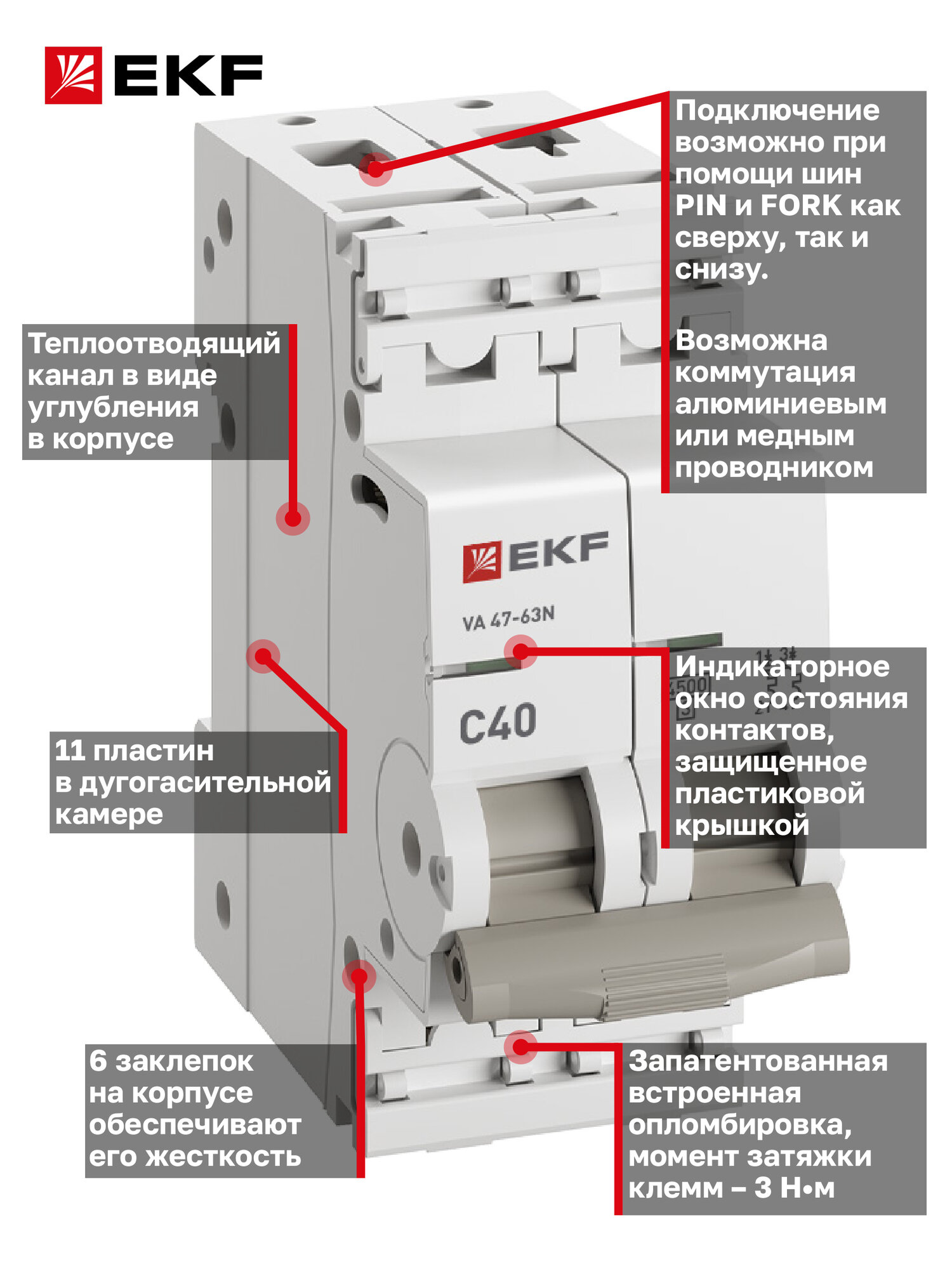 Автоматический выключатель EKF PROxima ВА 47-63N 2P 40А (C) 4,5 кА — фото 1