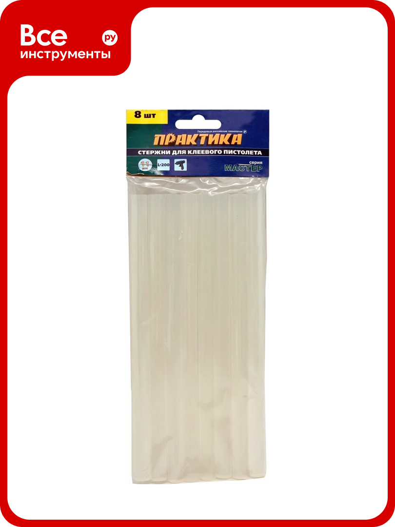 Клей белый прозрачный (8 шт; 11х200 мм) для клеевого пистолета ПРАКТИКА 641-596