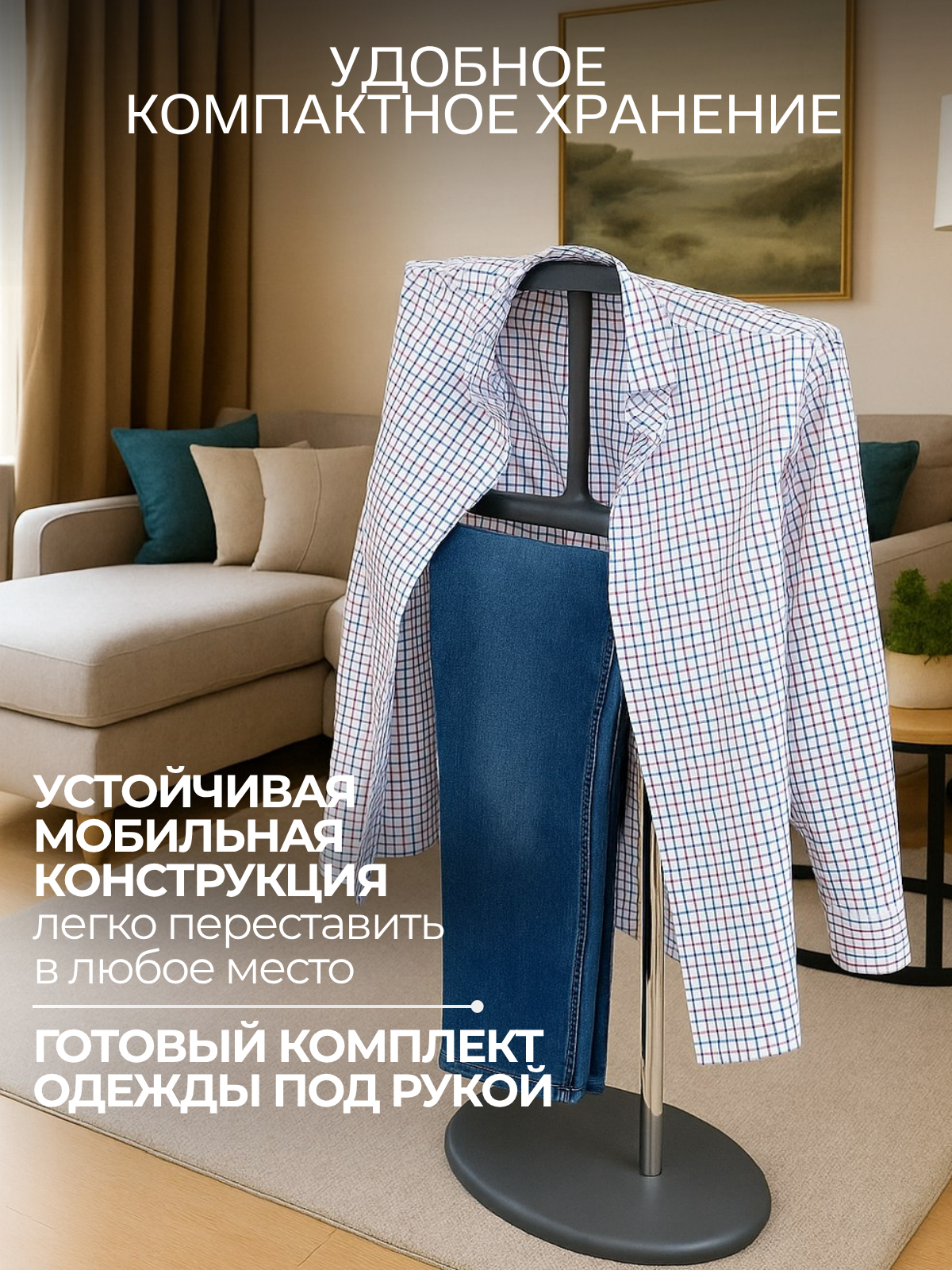 Вешалка напольная для одежды, подставка для хранения одежды металл/МДФ — фото 1