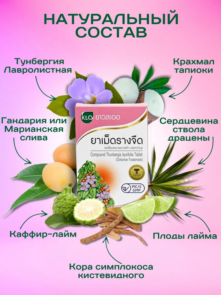 Средства От Похмелья Тайский БАД KHAOLAOR "Тунбергия", для очищения организма, детоксикация, 2 упаковки
