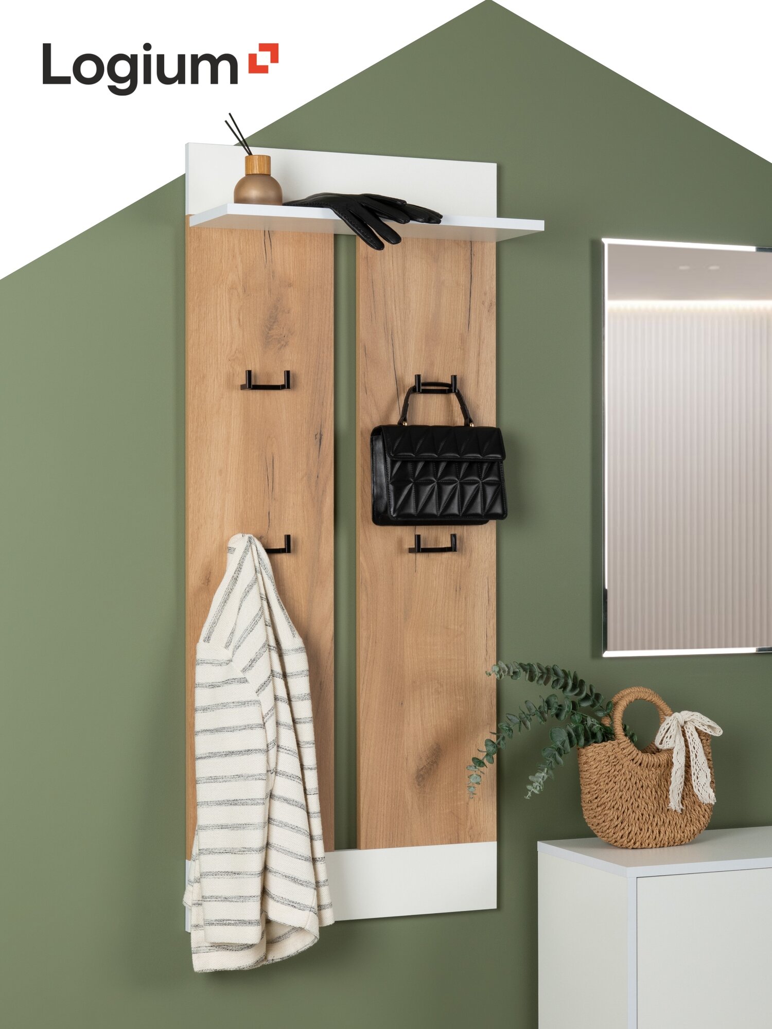 Вешалка настенная, 122х54, Дуб золотой крафт/Белый шагрень "Крафт 15.01"