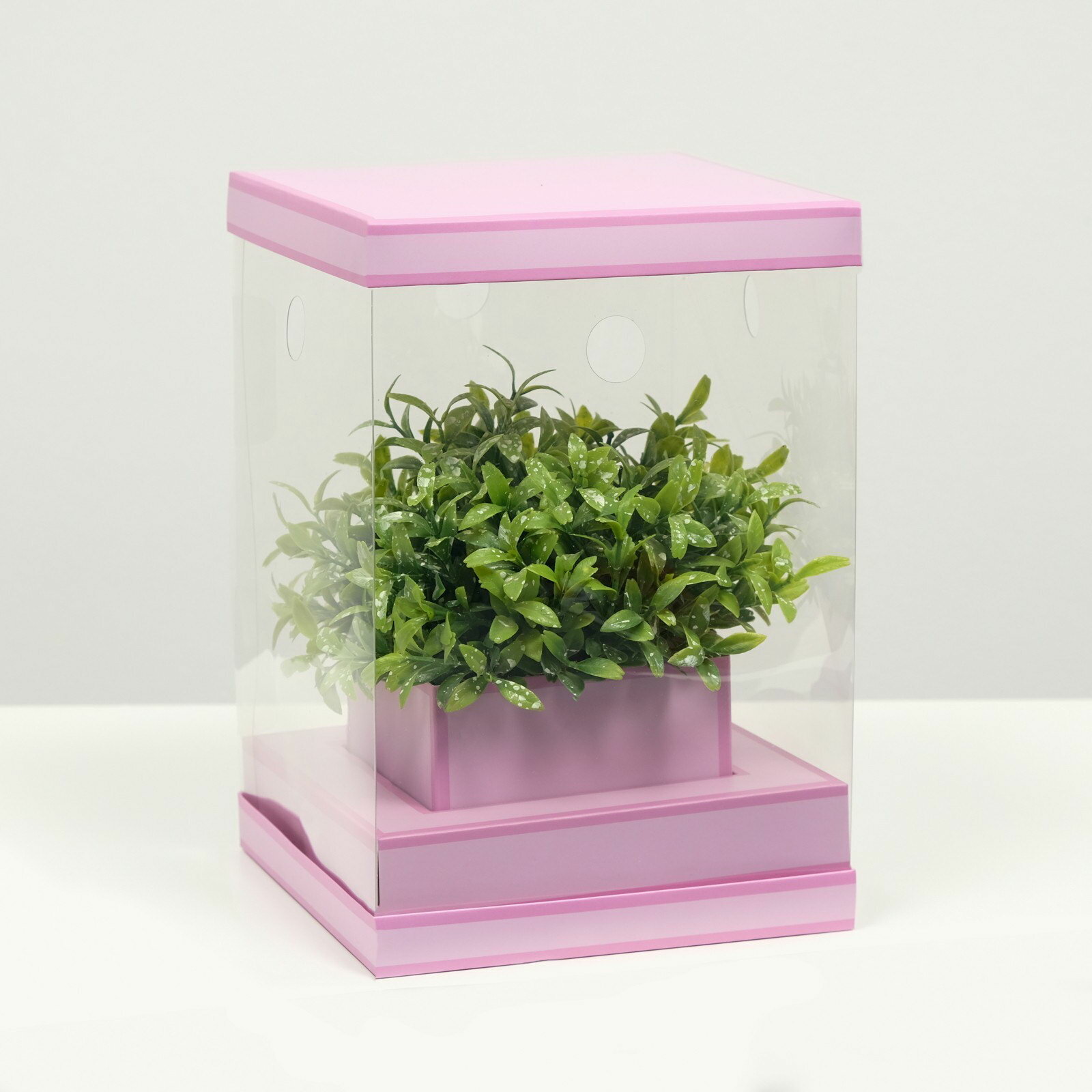 Коробка для цветов с вазой и PVC окнами складная сиреневый 16x23x16 см
