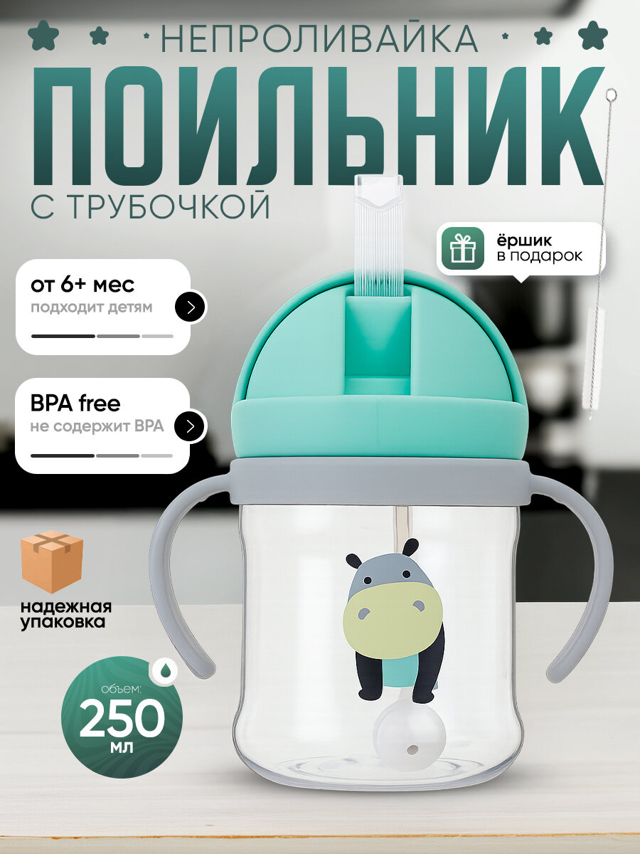 IBRICO/Бутылочка для кормления, поильник непроливайка с трубочкой, поильник детский, детская бутылочка 250 мл