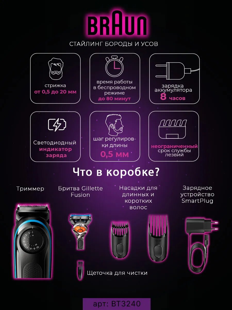 Триммер для бороды с насадками BT3240 4 в 1 — фото 1