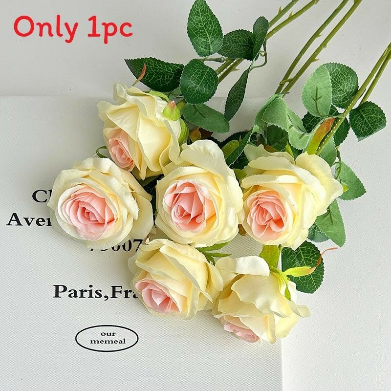 Handmade silk rose bouquet for party decorations and home decoration light yellow