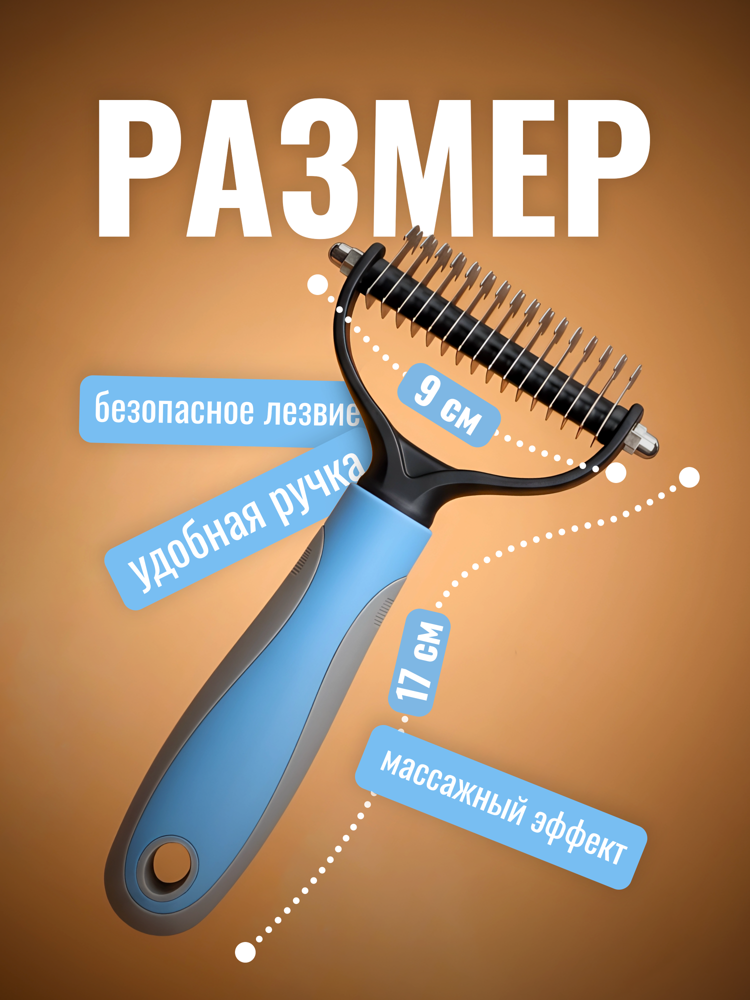 Колтунорез, расческа для кошек и собак, пуходерка, дешеддер для животных, чесалка для кошек — фото 1