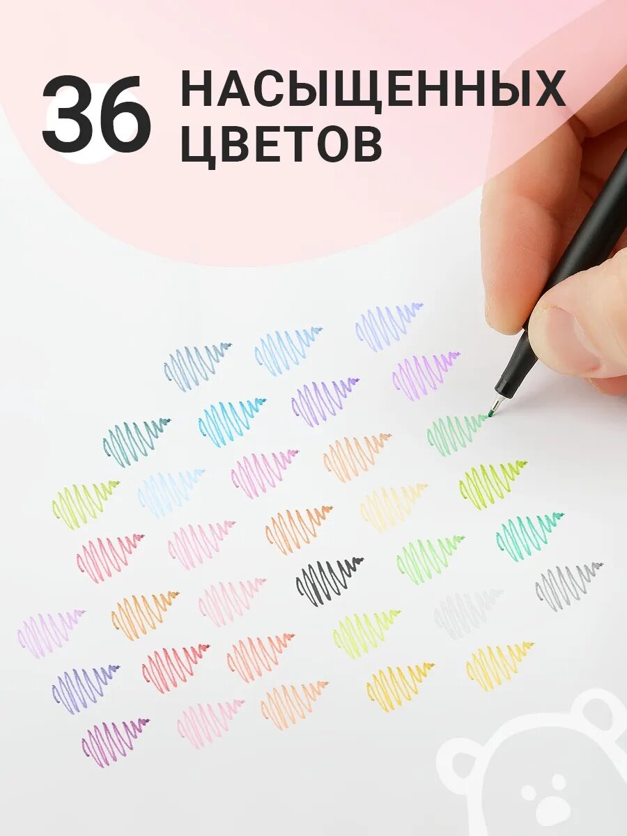 Набор капиллярных ручек MESHU 36 цвета, 0,4 мм, европодвес, ПВХ чехол — фото 1