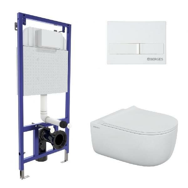 Комплект: инсталляция NOVUM525 кнопка L1 белая унитаз EGO XL сид Okus Slim SO 043323 BERGES*