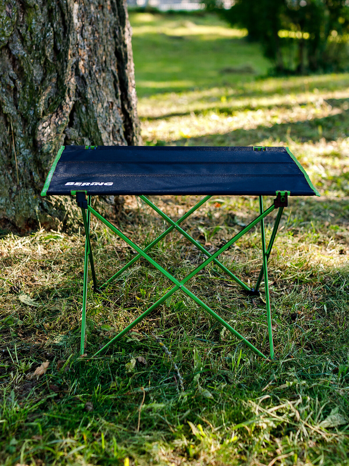 Стол туристический складной AMEA BERING зеленый металлический каркас легкий черная водонепроницаемая столешница