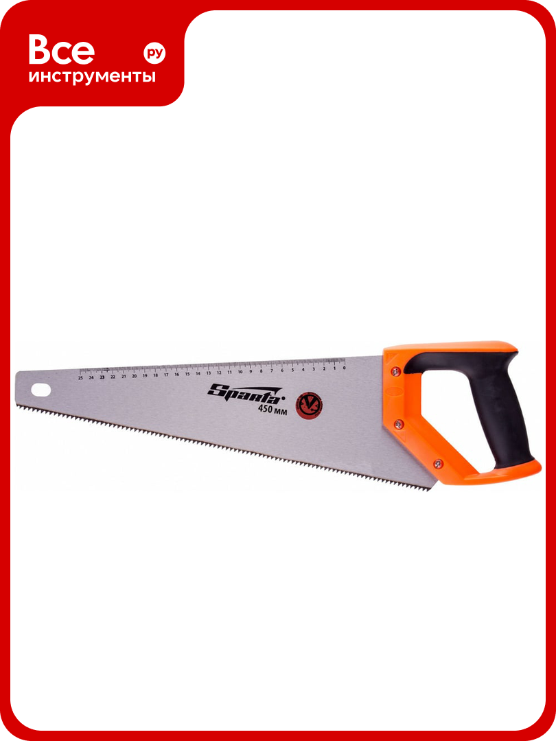 Ножовка SPARTA по дереву450 мм7-8 TPI зуб-2D каленый зуб линейка двухкомпонентная рукоятка// 235025