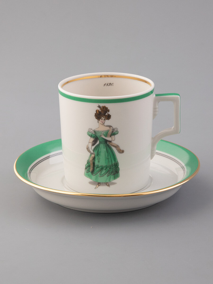 Чайная пара "Modes de Paris", фарфор, Гербовая, Императорский Фарфоровый Завод — фото 1