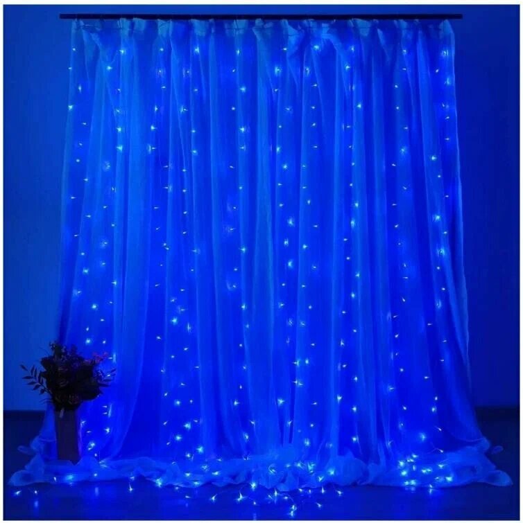 Светодиодная гирлянда-штора 3х3 / бахрома / дождик / занавес / роса, новогоднее украшение 300х300 см, разноцветный
