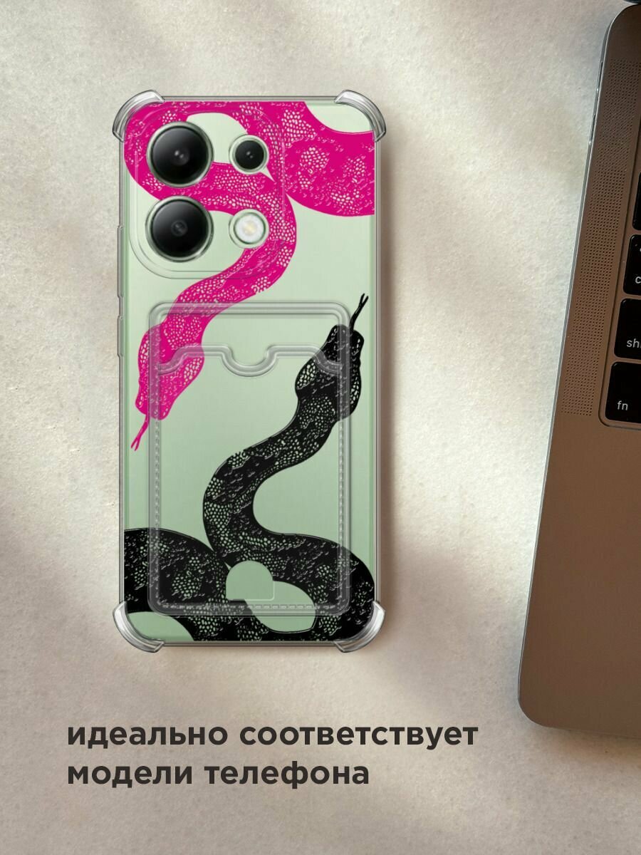 Чехол на Xiaomi Redmi Note 13 4G (Global) (Сяоми Редми Нот 13 4G) с картой и принтом "Черная и розовая змея" — фото 1