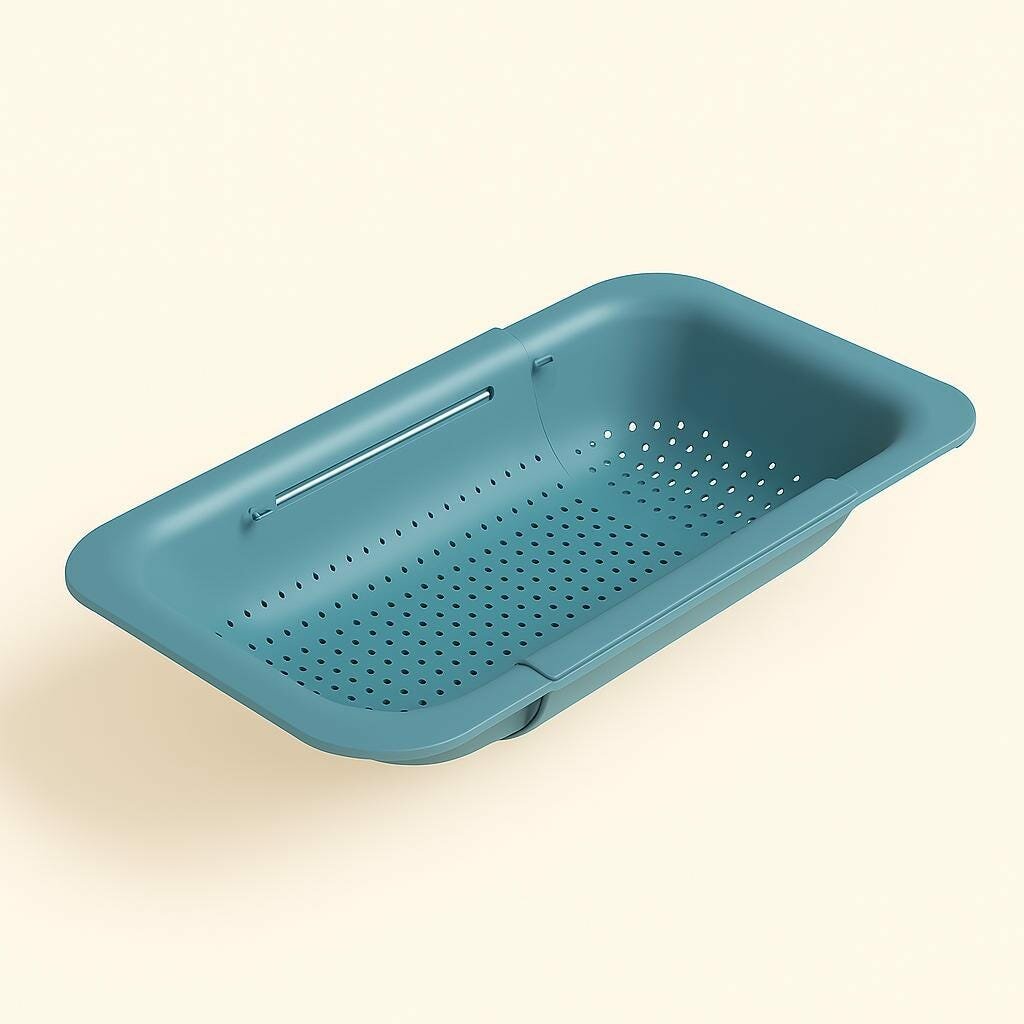 Пластиковый раскладной дуршлаг, который можно использовать над раковиной.