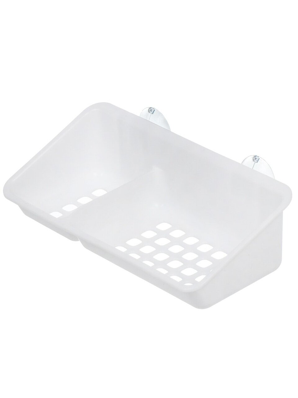 Полка для ванной пластик настенная на присоске 23.4х12.6х7.3 см 2 секции снежно-белая Berossi Krita АС 64201000