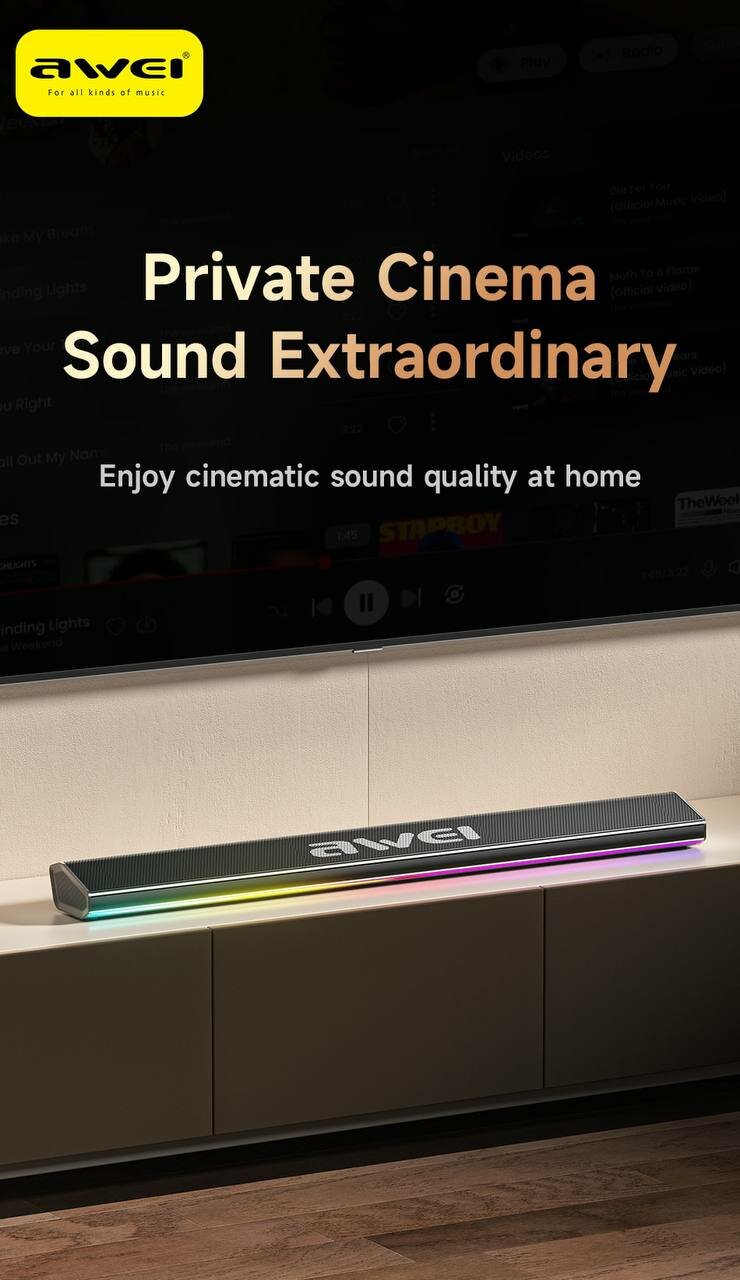 Портативная колонка Awei KA50 24 Вт, Bluetooth 5.4/6.0, RGB-подсветка, компактный саундбар