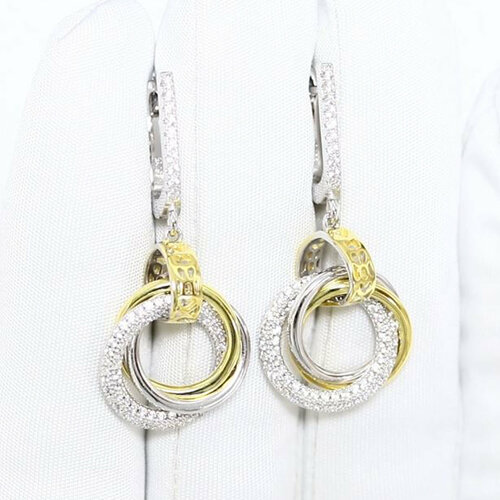фото Серьги diamant online, серебро, 925 проба, золочение, фианит, длина 3.8 см, , прозрачный
