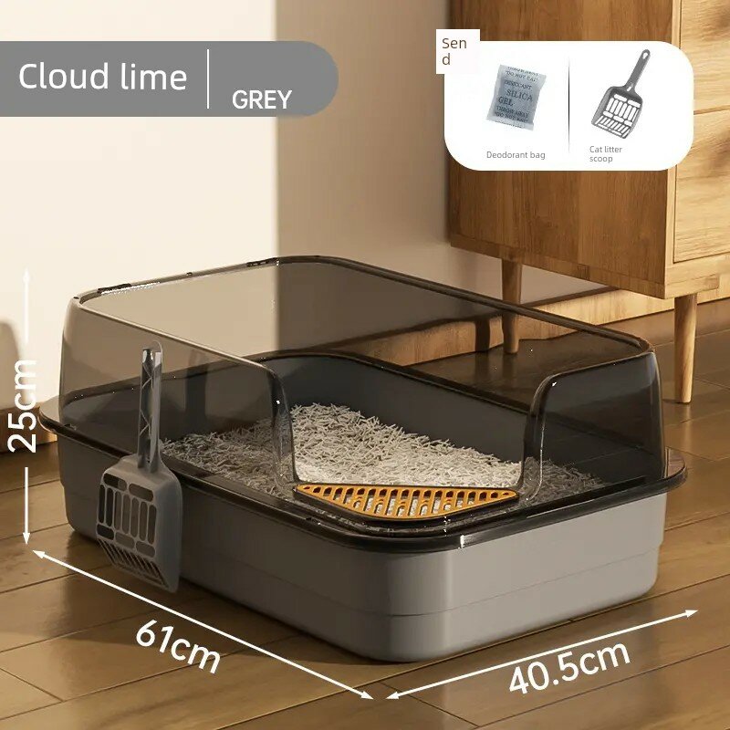 Giant Cloud Gray PP Котелок для лотка с высоким забором, анти-пролив, полузакрытая конструкция для больших кошек