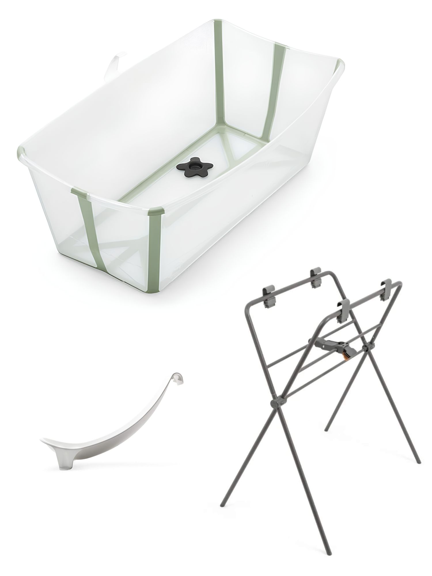 Stokke Flexi Bath Складная ванночка Stokke 64 см (0-4 года) Green + Поддержка для новорожденных + Ножки для ванночки