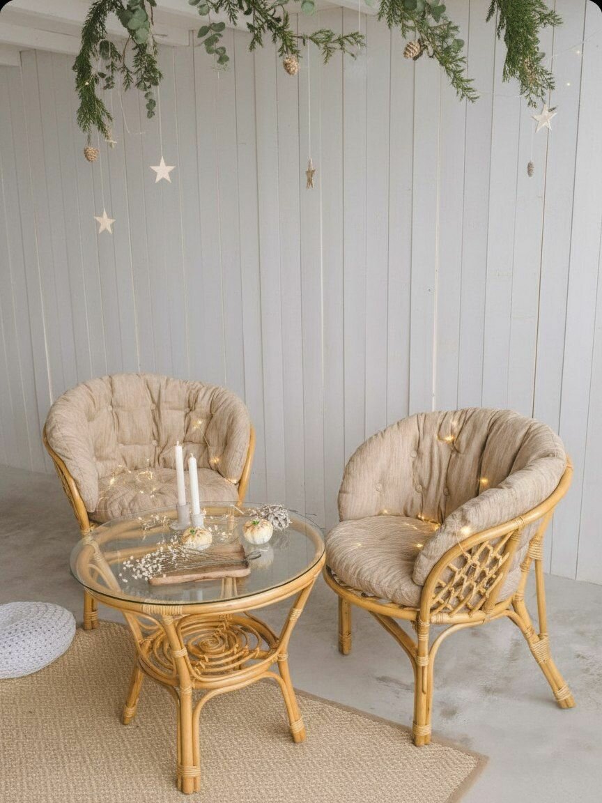 Комплект плетёной мебели из натурального ротанга с мягкими подушками