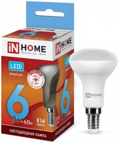 IN HOME Лампа светодиодная IN HOME LED-R50-VC (4690612024264) 6 Вт 4000К нейтр. белый E14 525лм 230В