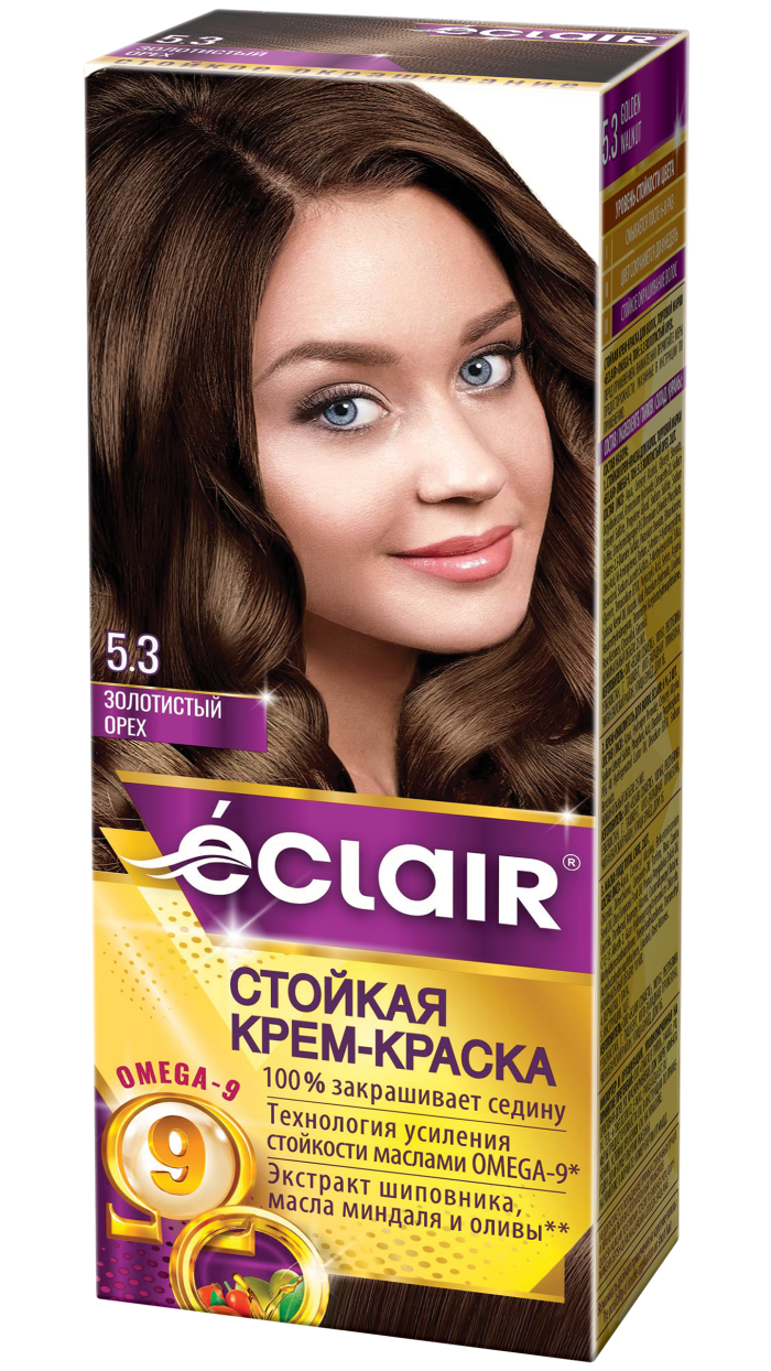 Крем-краска ECLAIR-Omega 5.3 "Золотистый орех", с добавлением масел Омега-9, 100 мл,