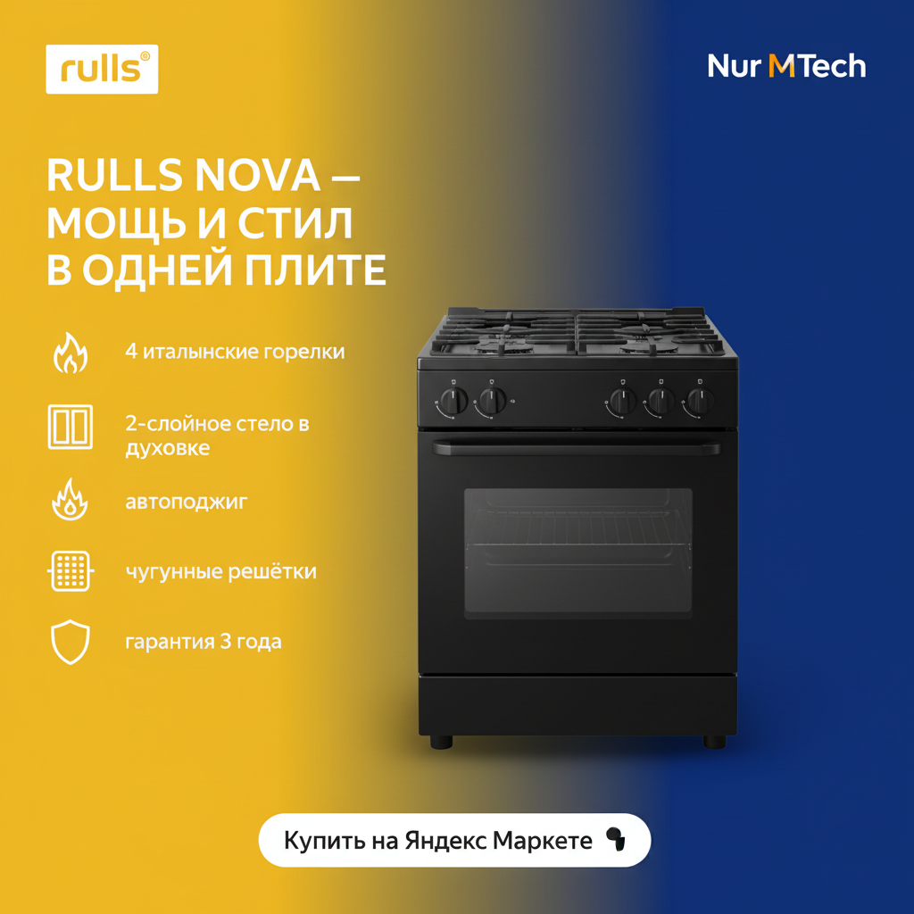 Газовая плита Rulls с 4 конфорками — фото 1