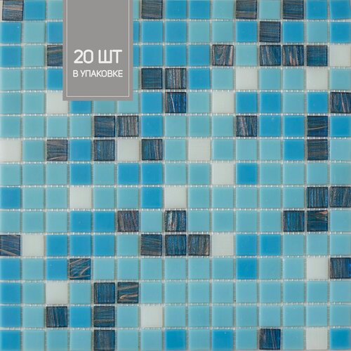 Изображение товара Elada Mosaic Плитка мозаика HK-15 голубой микс, коробка, 20 матриц, 2,14 м2 32.7 см x 32.7 см