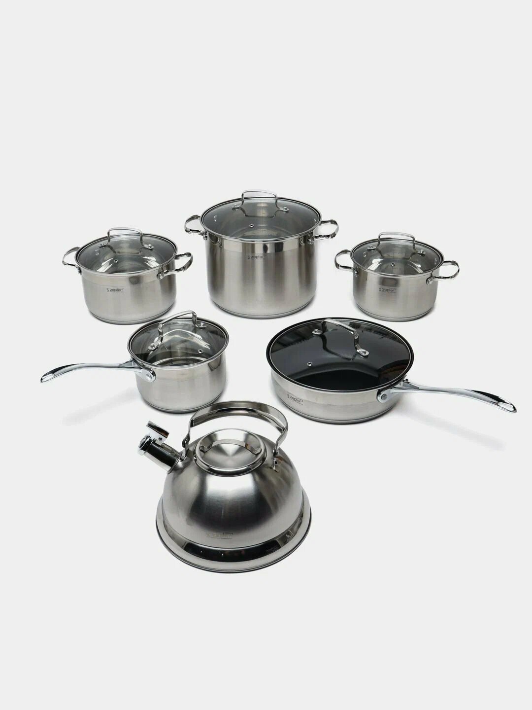 Набор кастрюль Zepter, нержавеющая сталь/керамика, с прозрачными крышками, 6 шт.