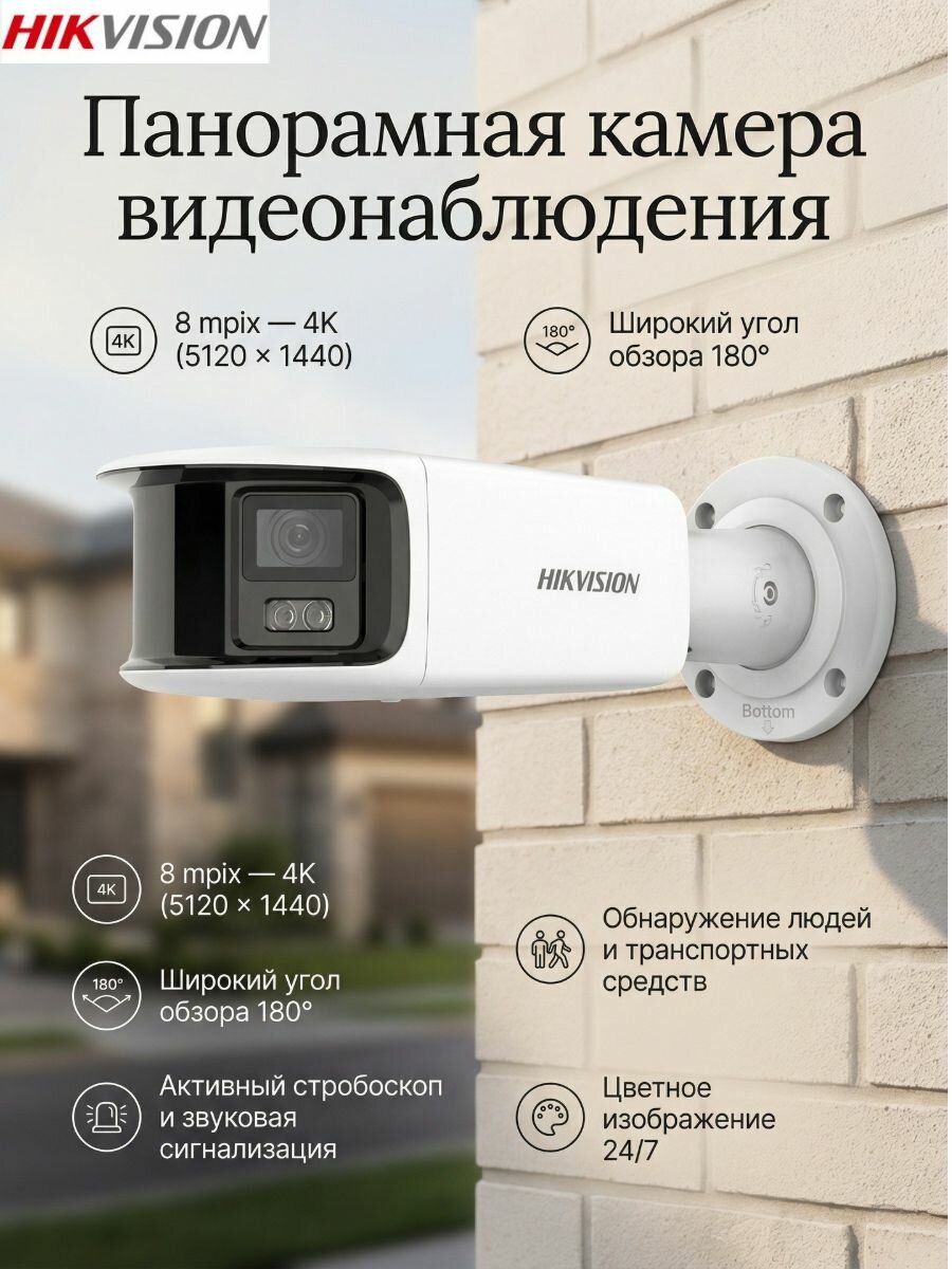 Панорамная камера видеонаблюдения 8 mpix HikVision DS-2CD2T87G2P-LSU/SL(4mm)(C) / Уличная ip камера 180 град. Global версия