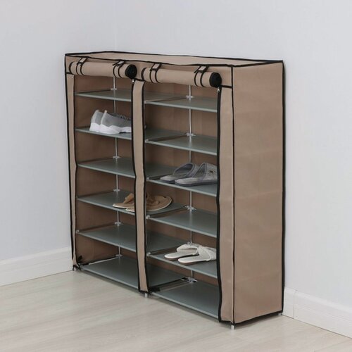 Изображение товара Полка для обуви с чехлом LaDоm, двойная, 6 уровней, 118×30×108 см, цвет бежевый