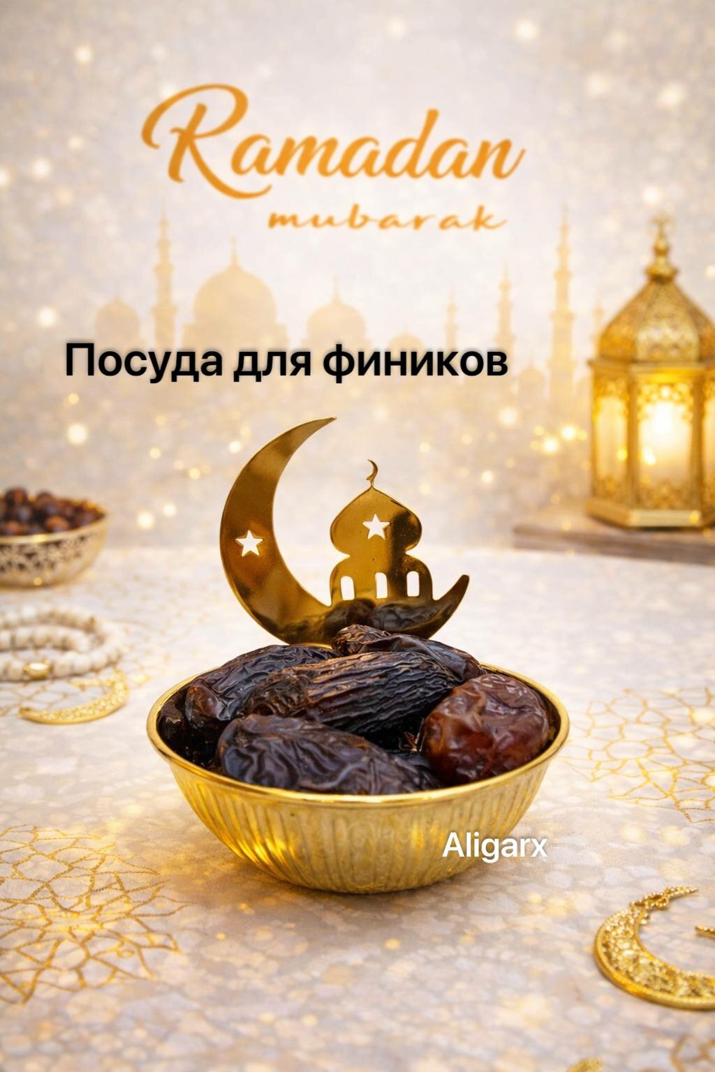 Посуда для фиников металлическая, Восточная декоративная тарелка для ифтара и Рамадана Бежевый