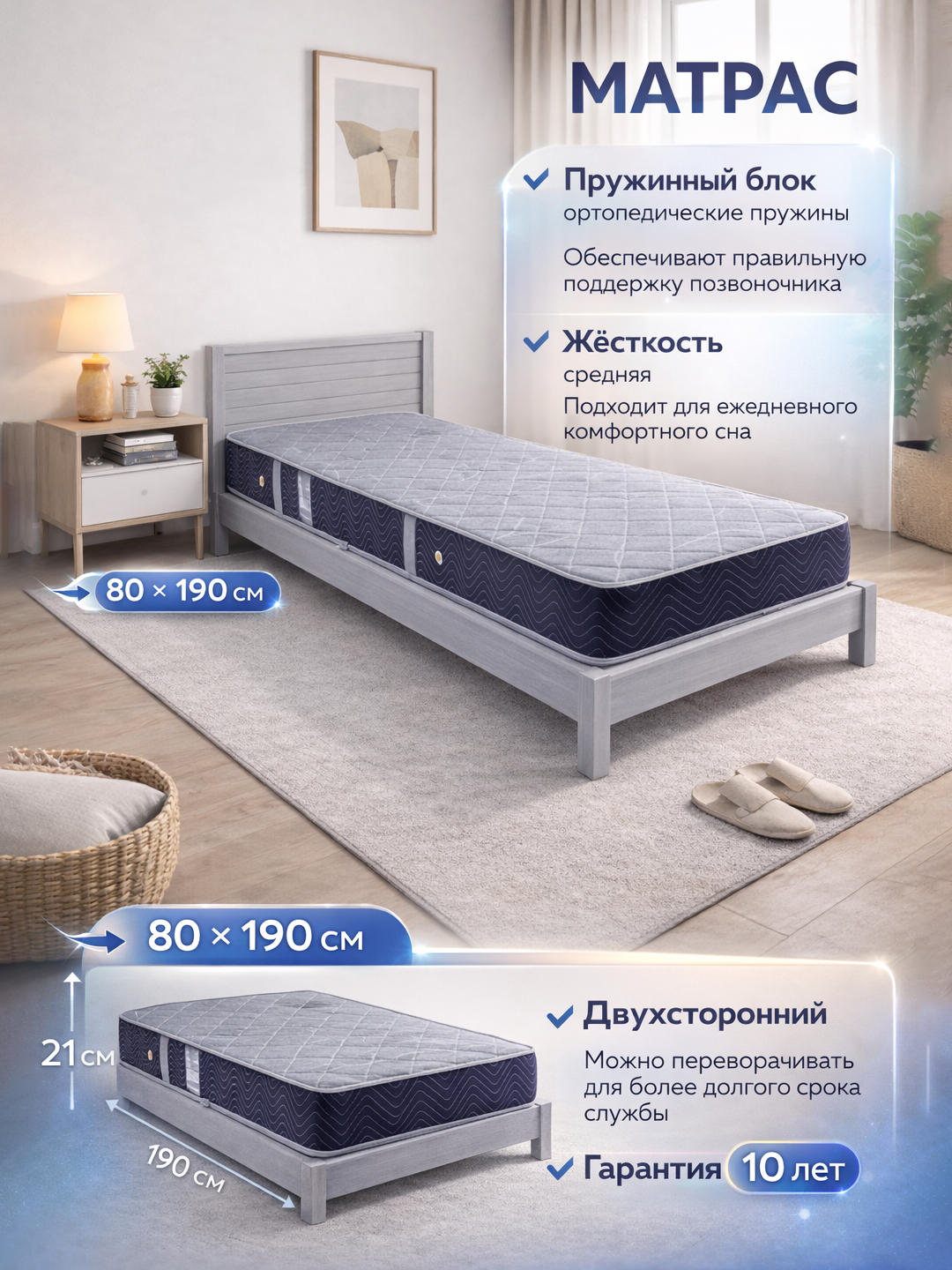 Матрас, ортопедический, анатомический, массажный, Memory Foam, 150 кг