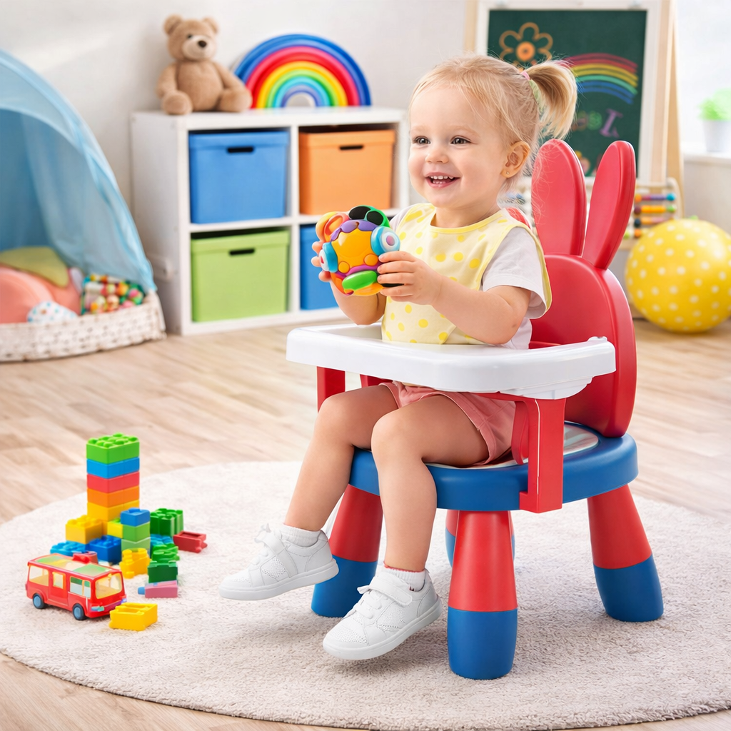 Детский стол-стул для игр и кормления, пластиковый, дизайн «Зайчик» — фото 1