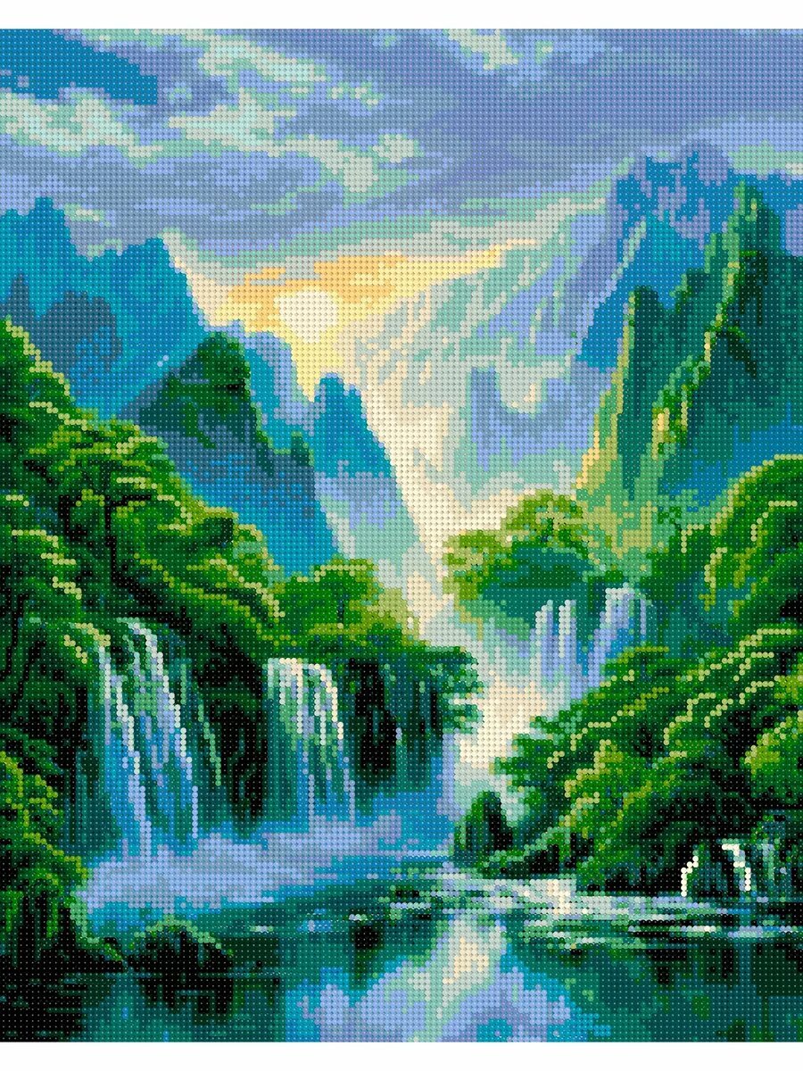 Алмазная мозаика на подрамнике 40х50 см "Райские водопады" — фото 1