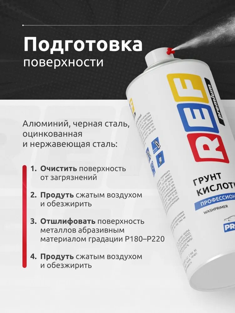 Кислотный грунт для авто прозрачно-желтый аэрозоль 520 мл REF протравливающий, антикоррозийный, адгезионный — фото 3