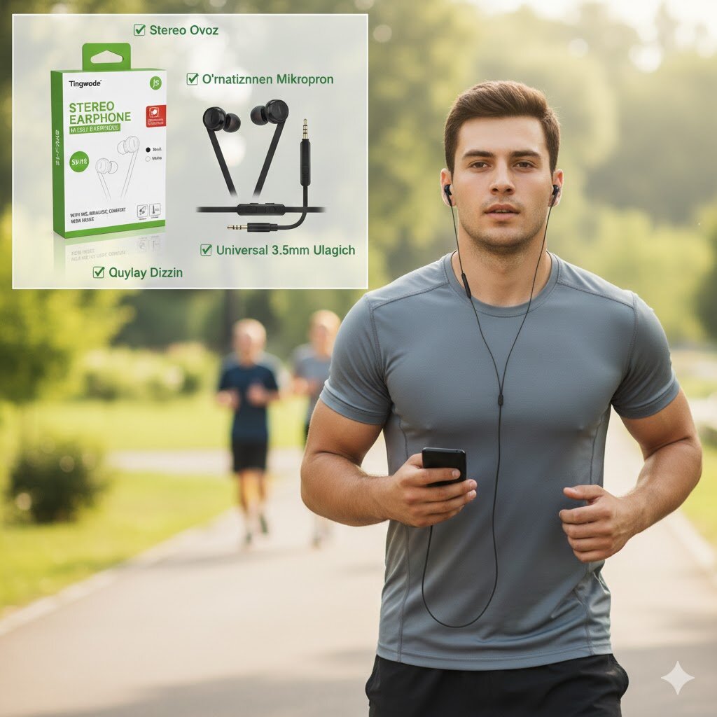 Проводные наушники Tingwode SV-15 с микрофоном, разъем 3.5 мм — фото 1