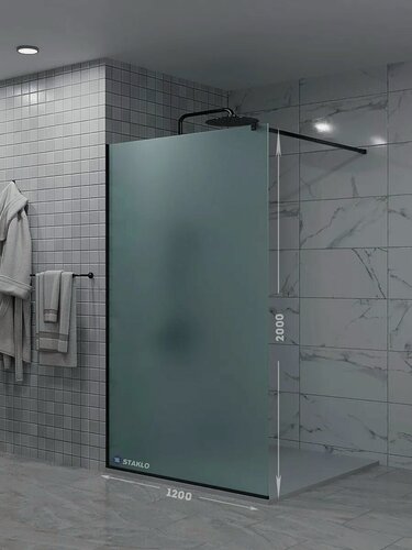 Изображение товара Душевая одиночная перегородка staklo 120x200 из обычного матового стекла черная фурнитура