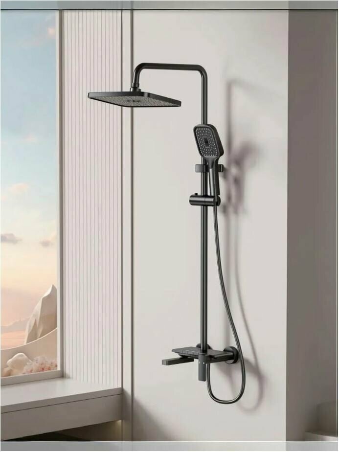 Душевая система со смесителем и тропическим душем. оружейная сталь