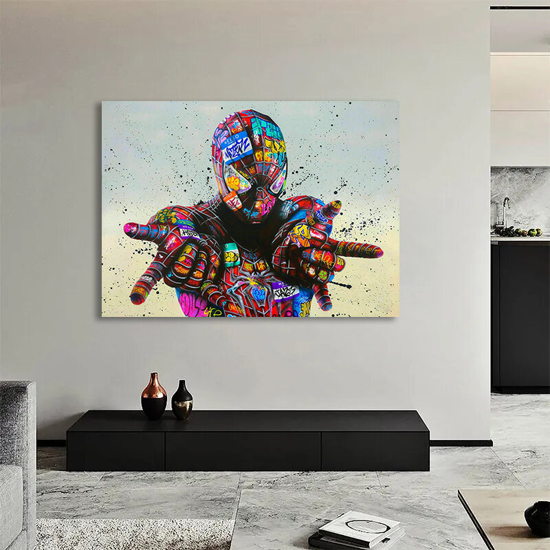 Картина на холсте «Человек-паук Человек-паук в яркой разноцветной paint», камерный формат 30×40 см