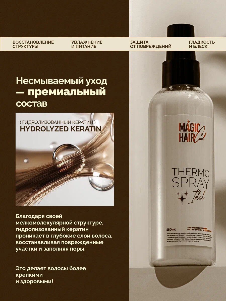 Многофункциональный спрей термозащита для волос Idol Magic Hair Curl , 180 мл — фото 16