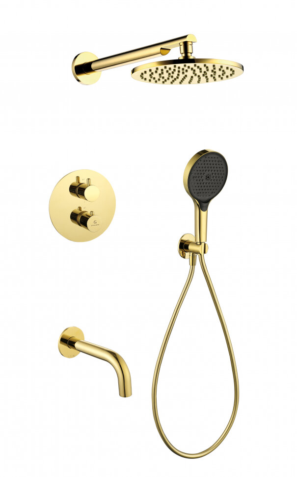 Душевая система скрытого монтажа Grocenberg GB5091 Золото глянец с Термостатом