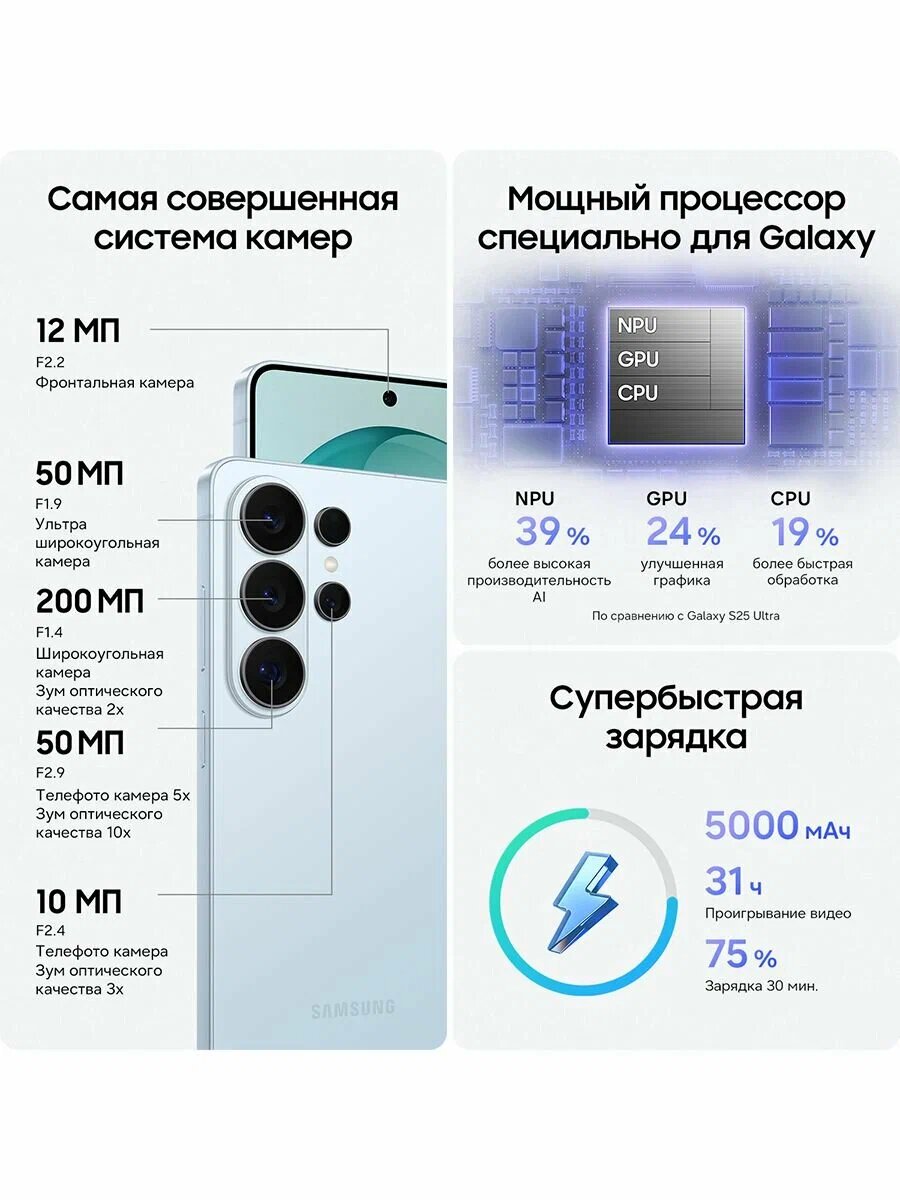 Смартфон Samsung Galaxy S26 Ultra, 16ГБ/1ТБ, 5G, SkyBlue (голубой) Dual: nanoSim + Esim — фото 1
