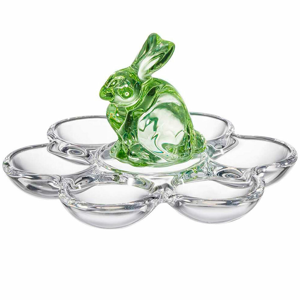 Подставка для 6 яиц "Sunday" серия "Пасха", стекло, 17,5x16x9см, с фигуркой кролика