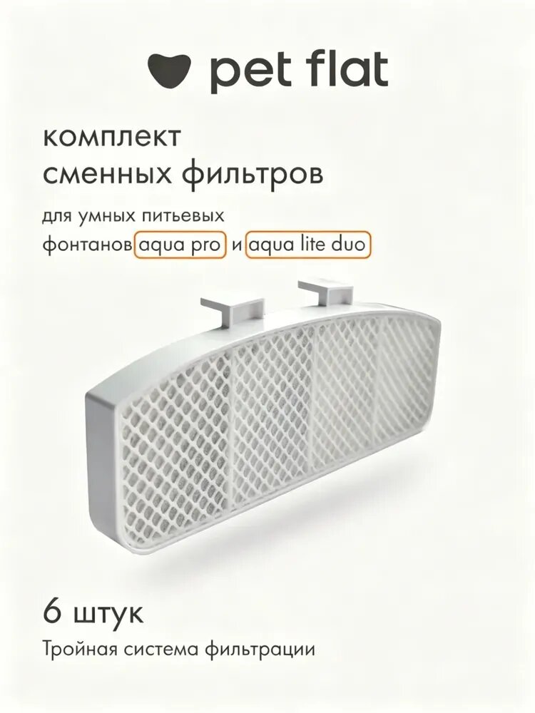 Сменные фильтры PET FLAT для поилки FD008/FD009, 6 шт. Очистка воды активированным углем, удаление шерсти и запахов.