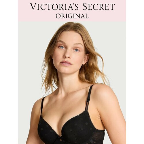 фото Бюстгальтер victoria's secret sexy tee sheer heritage dot push-up bra, 1 шт., размер 38c, черный