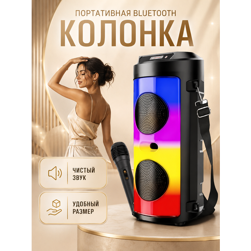 фото Беспроводная портативная колонка 4248 с bluetooth, пульт, микрофон, караоке, usb, aux, micro sd pricemin