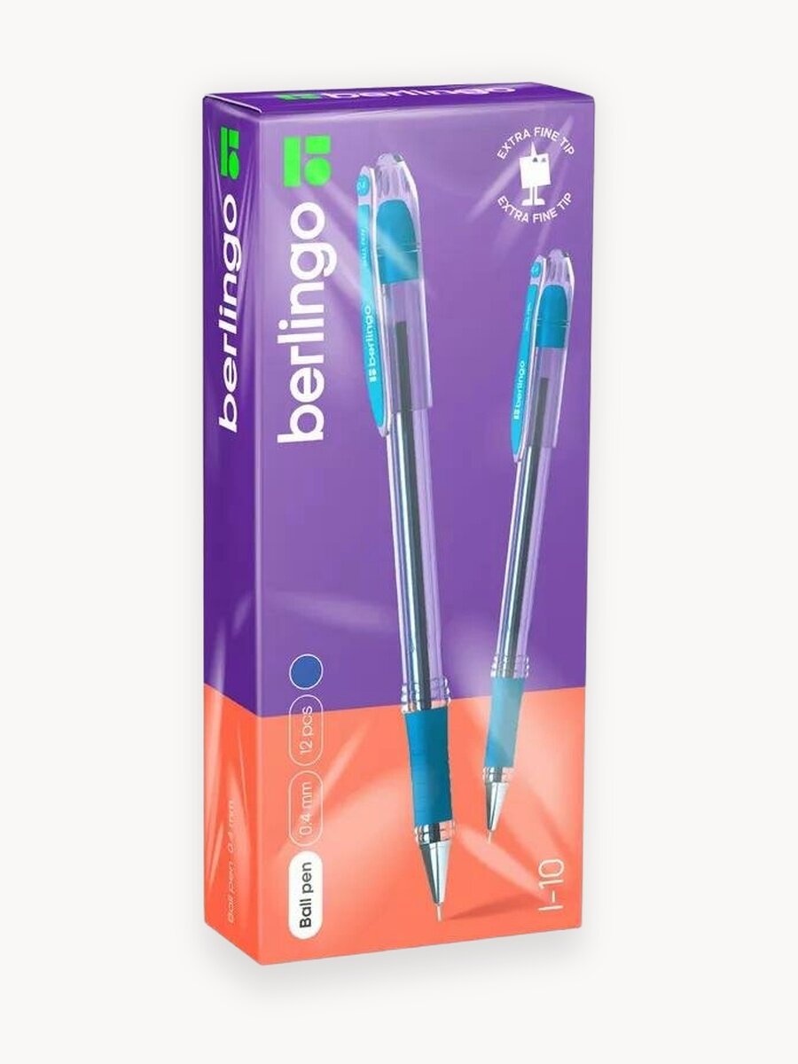 Ручки шариковые Berlingo синие I-10, набор для школы 12 штук