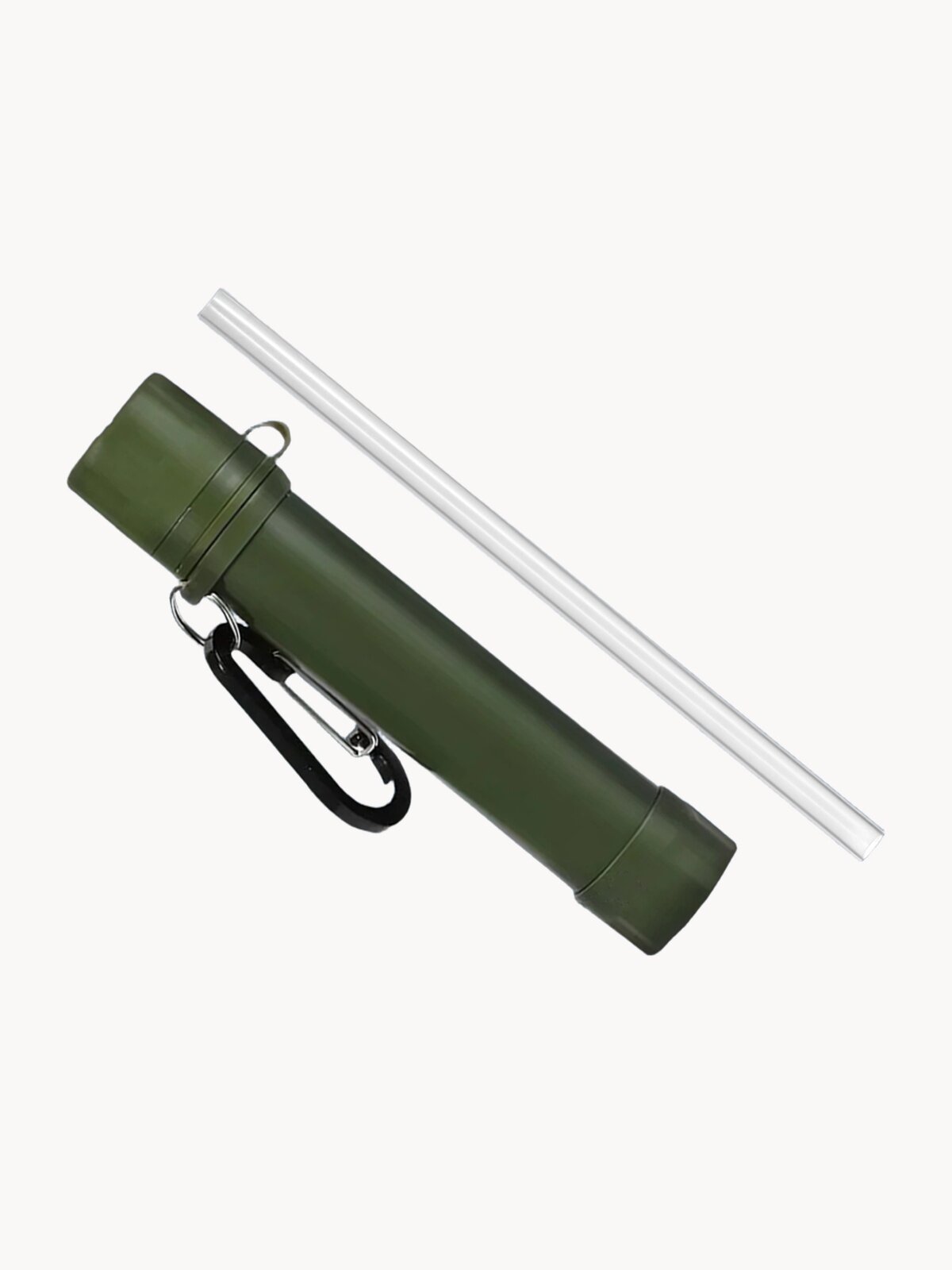 Фильтр для воды походный, карабин в комплекте, 4-ступенчатая очистка, армейский зеленый.